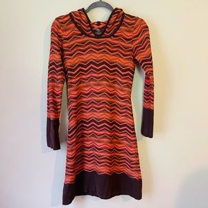 Prana Meryl Hooded Sweater Dress Orange Brown Chevron Long Sleeve